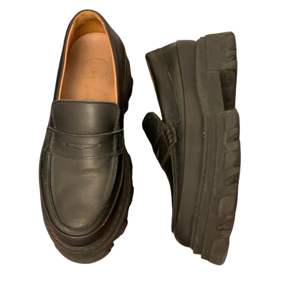 GANNI Leather Chunky Black Loafers sz 9